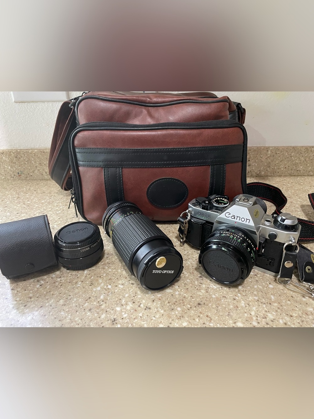 Canon AE-1 Program 35mm SLR Film Camera 50mm Lens + Toyo Lens + Bag+ Accessories